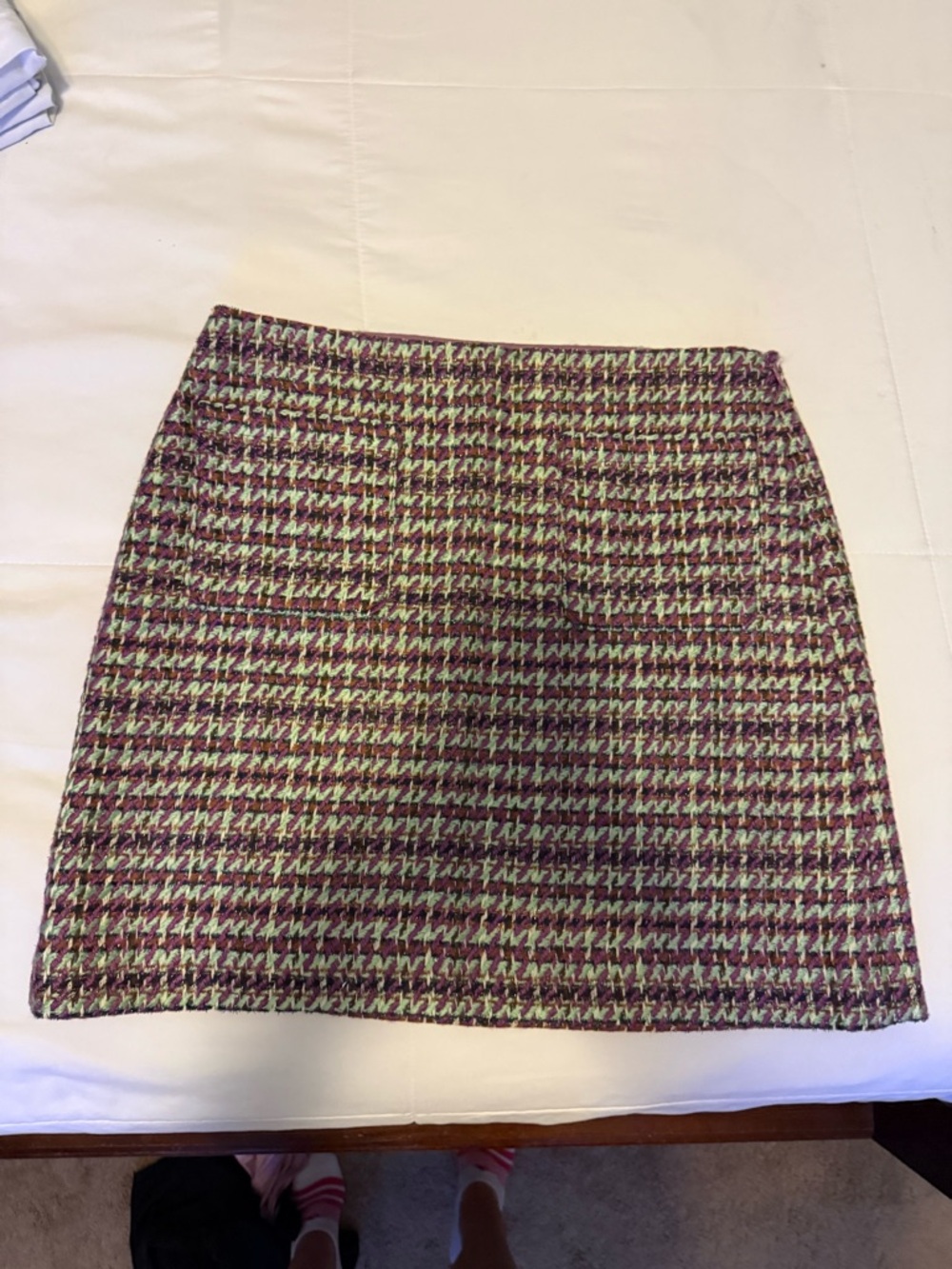 New Loft Purple & Green Houndstooth Tweed Skirt